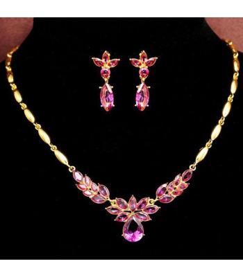 Gold Kristall-Lila Halskette mit Ohrringen
