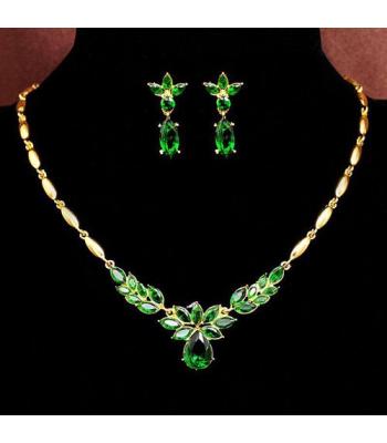Gold Kristall-Grün Halskette mit Ohrringen