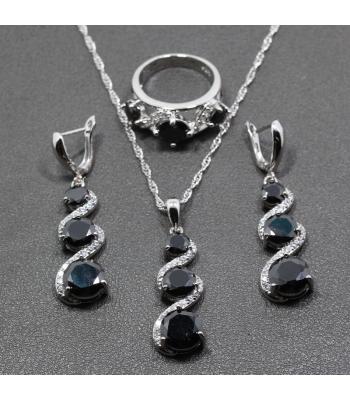 Shapir Schwarz Kristall Silber Schmuck-Set