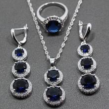 Saphir Blau Kristall Silber Schmuck-Set 