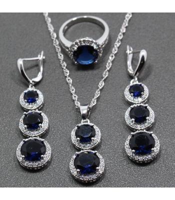 Saphir Blau Kristall Silber Schmuck-Set