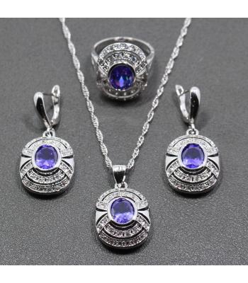 Saphir Lila Halbedelstein Silber Schmuck-Set