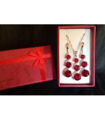 Edles 925 Sterling Silber Schmuck-Set Granat Rot