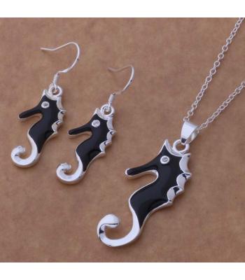 Silber Seepferd Schmuck mit weißem Kristall