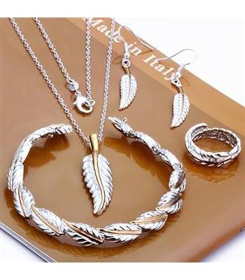 Prächtiges *FEDER* Silber mit Gold Schmuck-Set