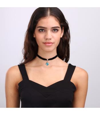 Steampunk Samt Halskette mit Herz Kristall