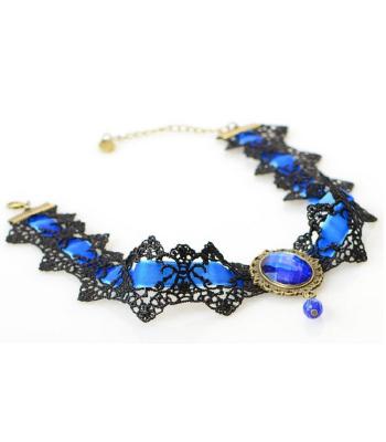 Maria Biju geflochtene schwarze Spitzen  Halsband mit Kristall