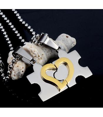 Partner Halskette Edelstahl Puzzle mit Herz
