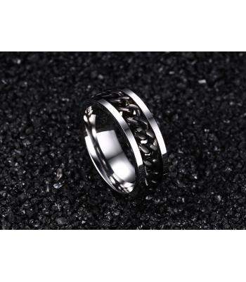 Titanium Herrenring mit drehbarer kubanischer Gliederkette