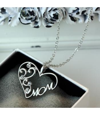 Herzhalskette mit *MOM* & Strass