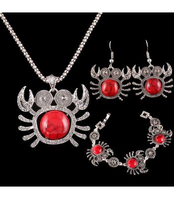Roter Stein-Silber-Krebs Schmuck-Set
