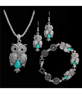 Antikes Eulen Schmuck Set Türkis