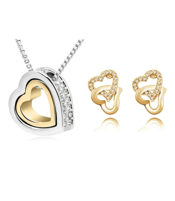 Schmuck-Set doppel Herz 18 Karat vergoldet