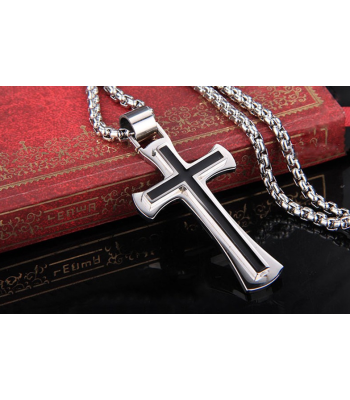 Kreuz-Kugel-Kette Edelstahl Silber/Schwarz