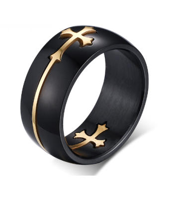 Herren Kreuz-Cross-Ring *schwarz/gold*